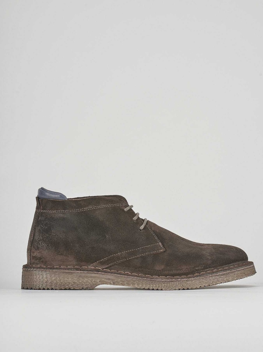 Hombre Barca | Botines Tacon 1 Cm Ante Marron Oscuro