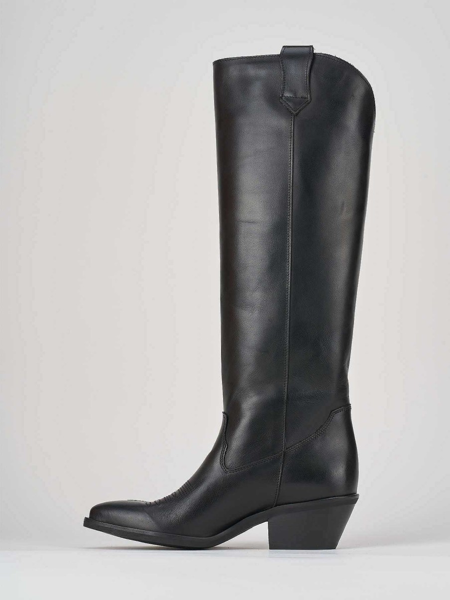 Mujer Barca | Botas Tacon Bajo Tacon 4 Cm Piel Negra