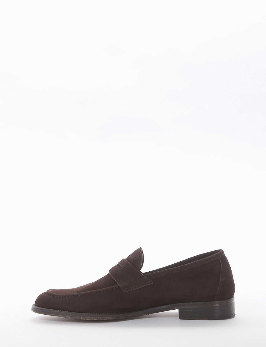 Hombre Barca | Mocasines Tacon 2 Cm Gamuza Marron Oscuro