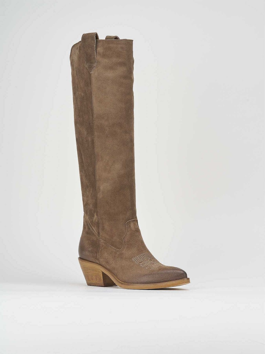 Mujer Barca | Botas Tacon Bajo Tacon 4 Cm Ante Beige