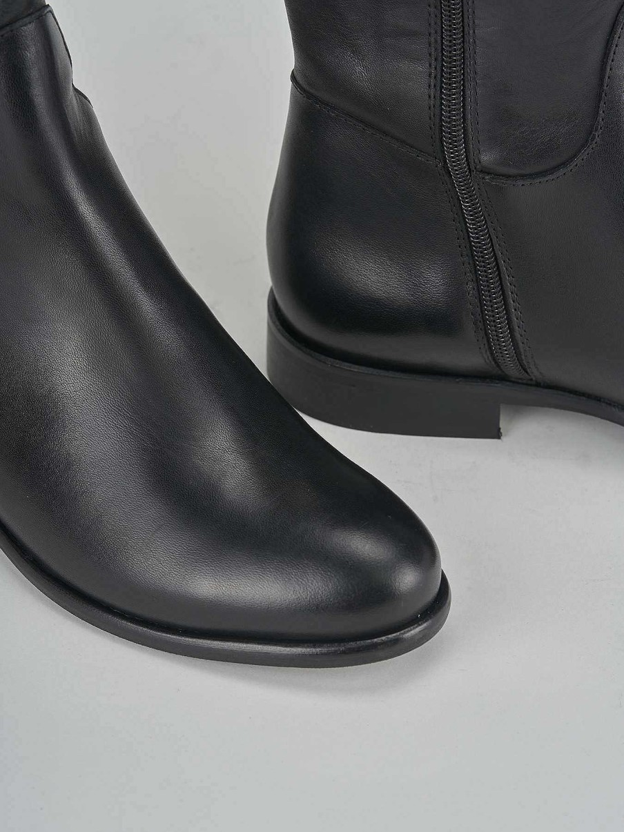 Mujer Barca | Botas Tacon Bajo Tacon 2 Cm Piel Negra