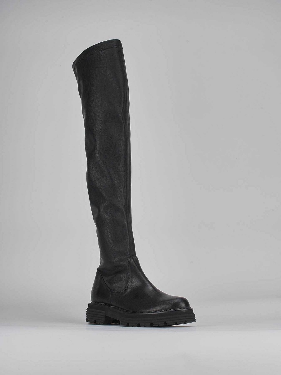 Mujer Barca | Botas Tacon Bajo Tacon 2 Cm Piel Negra