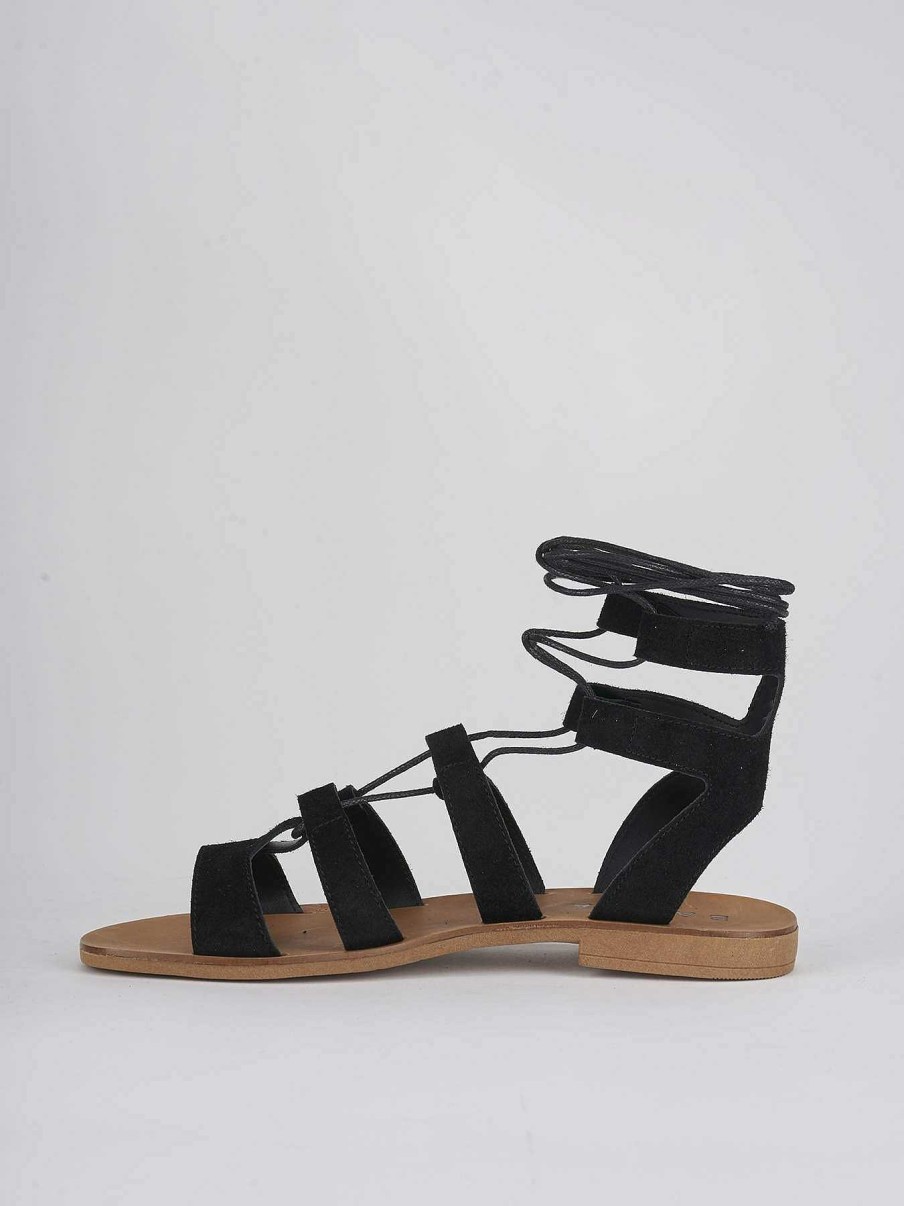 Mujer Barca | Sandalias Tacon Bajo Tacon 1 Cm Ante Negro