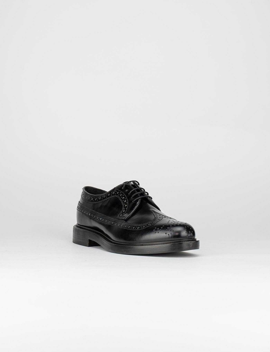 Hombre Barca | Zapatos Con Cordones Tacon 2 Cm Piel Negro