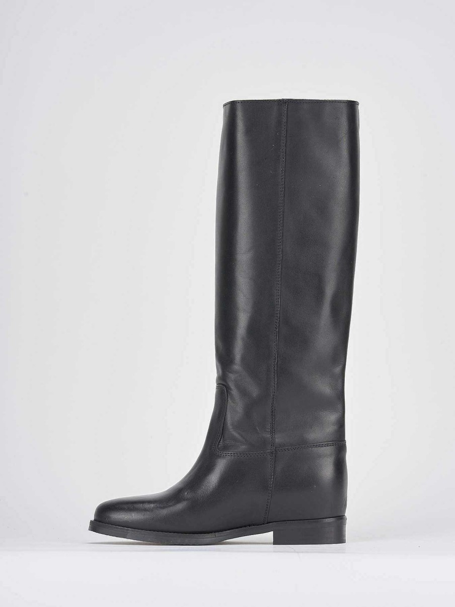 Mujer Barca | Botas Tacon Bajo Tacon 1 Cm Piel Negra