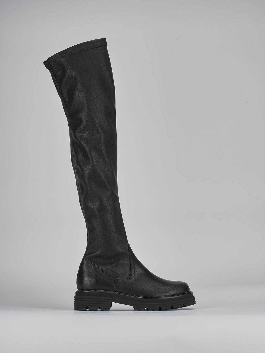 Mujer Barca | Botas Tacon Bajo Tacon 2 Cm Piel Negra