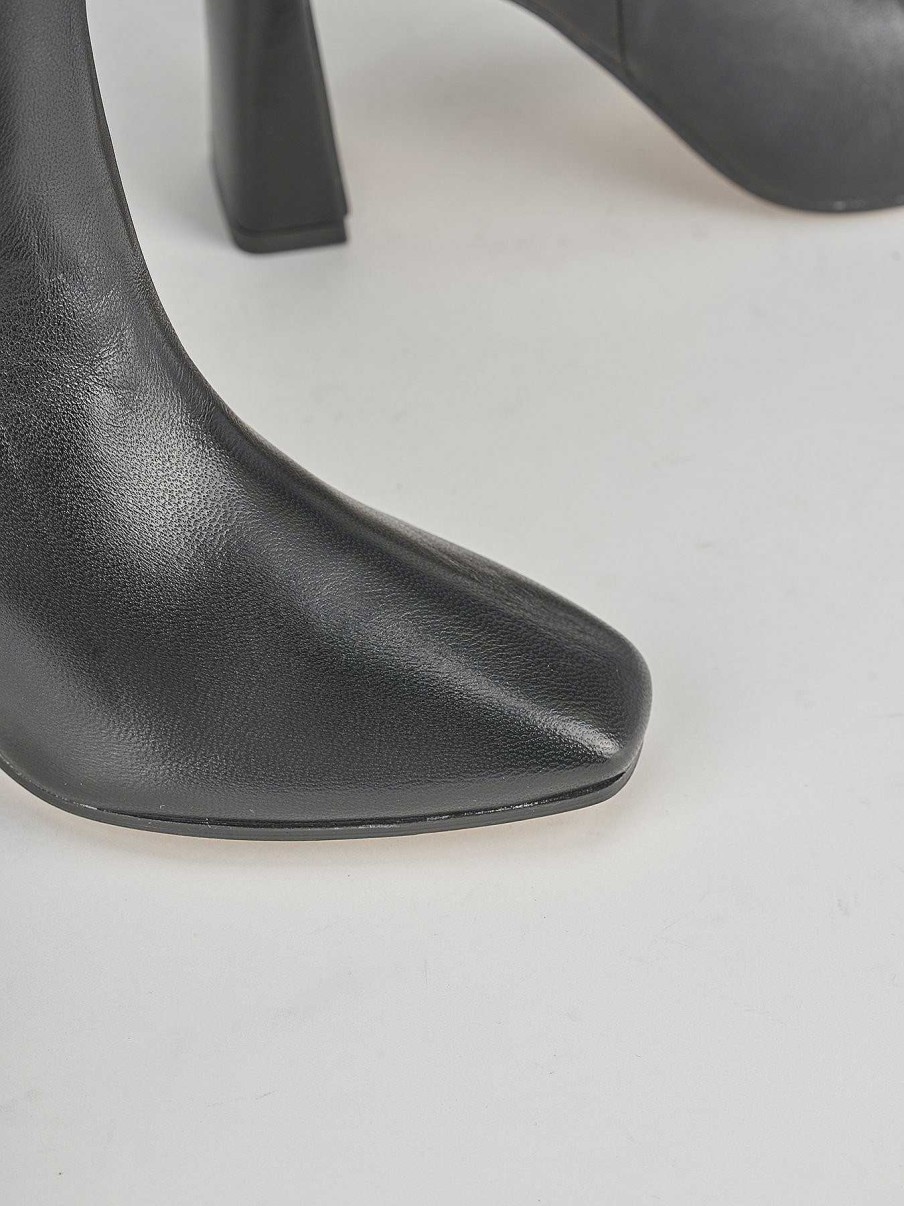 Mujer Barca | Botas De Tacon Alto Tacon 10 Cm Cuero Negro