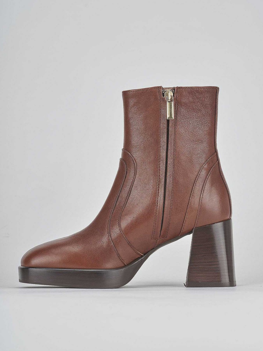 Mujer Barca | Botines Tacon Tacon 6 Cm Piel Marron