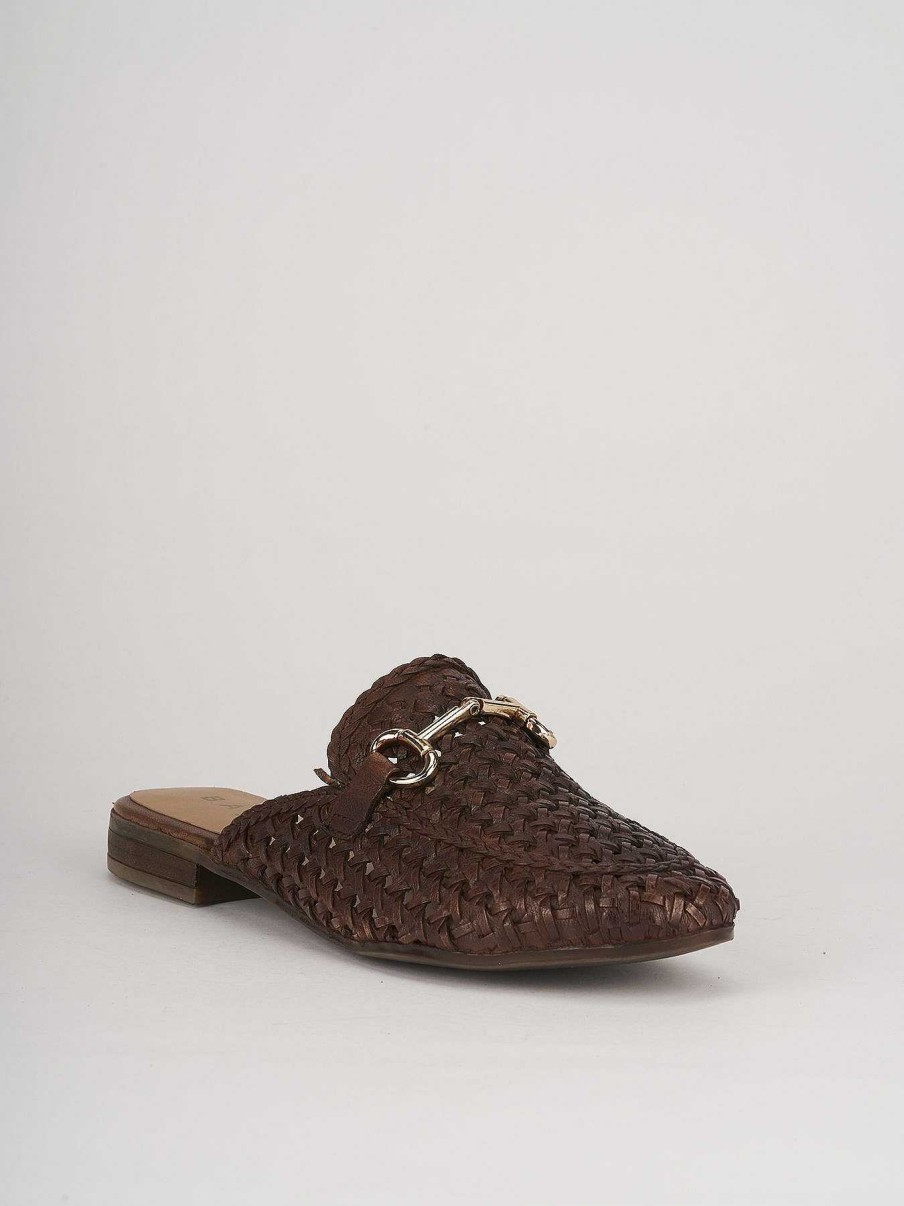 Mujer Barca | Tacon Zueco 1 Cm Piel Marron Oscuro