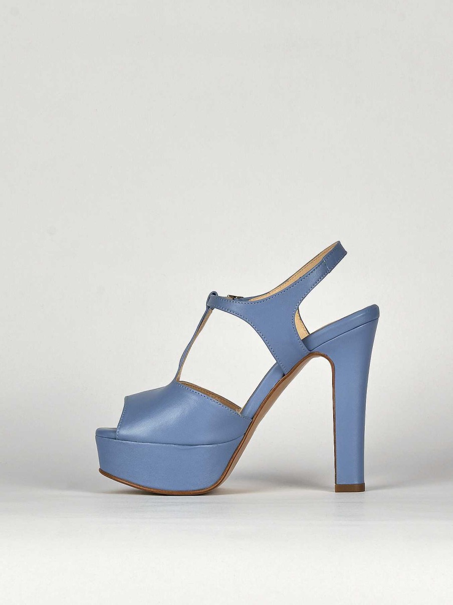 Mujer Barca | Sandalias De Tacon Tacon 10 Cm Piel Azul Claro