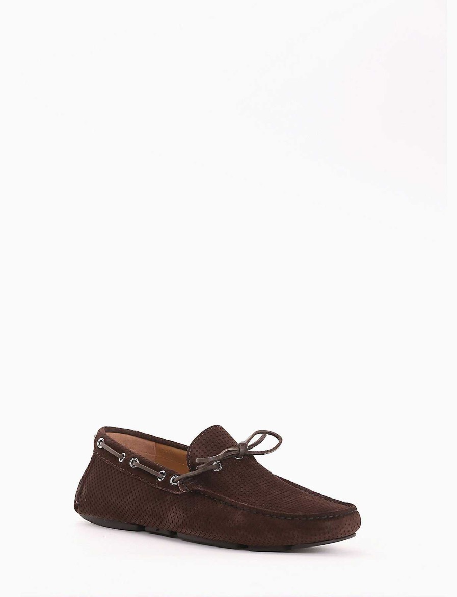 Hombre Barca | Mocasin Gamuza Marron Oscuro