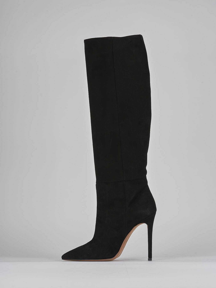 Mujer Barca | Botas De Tacon Alto Tacon 12 Cm Ante Negro