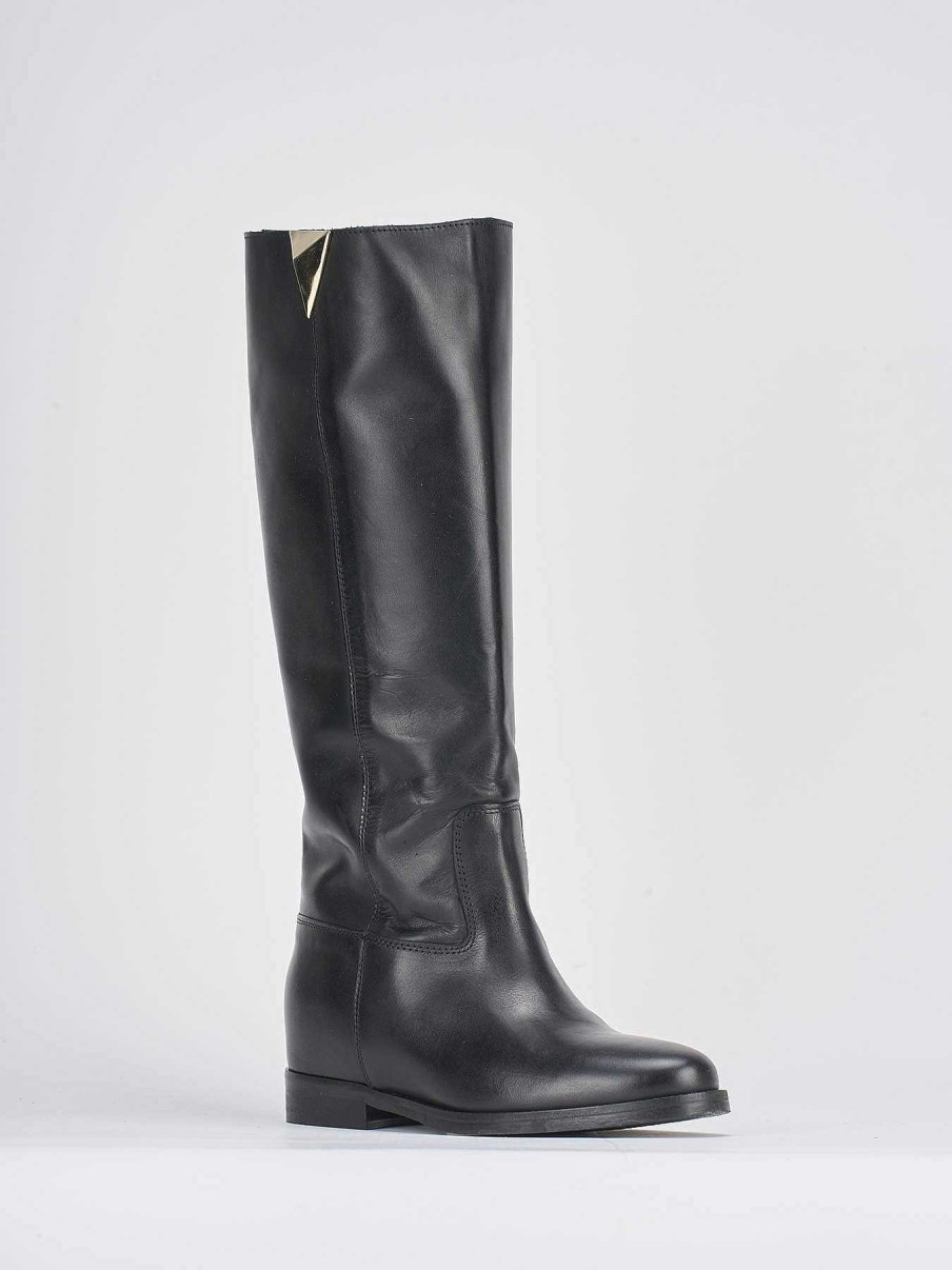 Mujer Barca | Botas Tacon Bajo Tacon 1 Cm Piel Negra