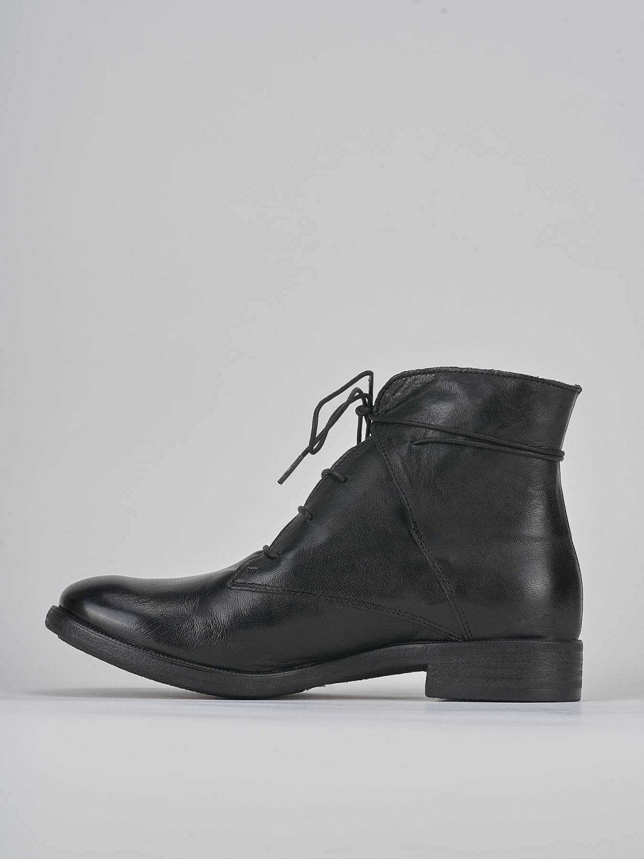 Mujer Barca | Botas Militares Tacon 1 Cm Cuero Negro