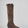 Mujer Barca | Botas Tacon Bajo Tacon 4 Cm Gamuza Marron Oscuro