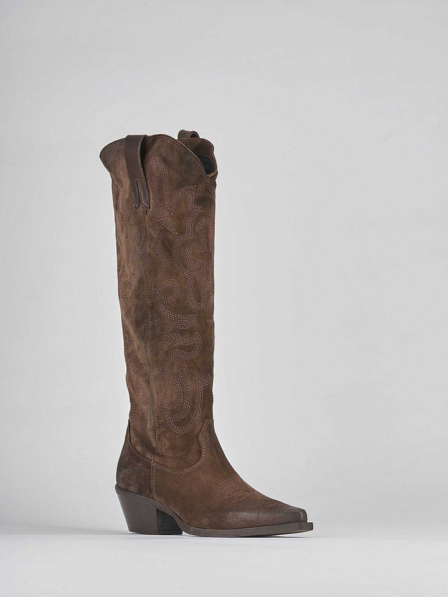 Mujer Barca | Botas Tacon Bajo Tacon 4 Cm Gamuza Marron Oscuro