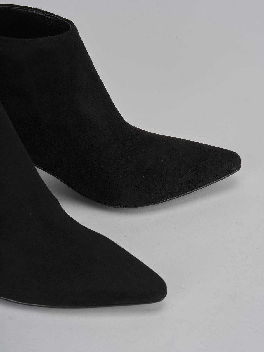 Mujer Barca | Botines De Tacon Alto Tacon 7 Cm Ante Negro