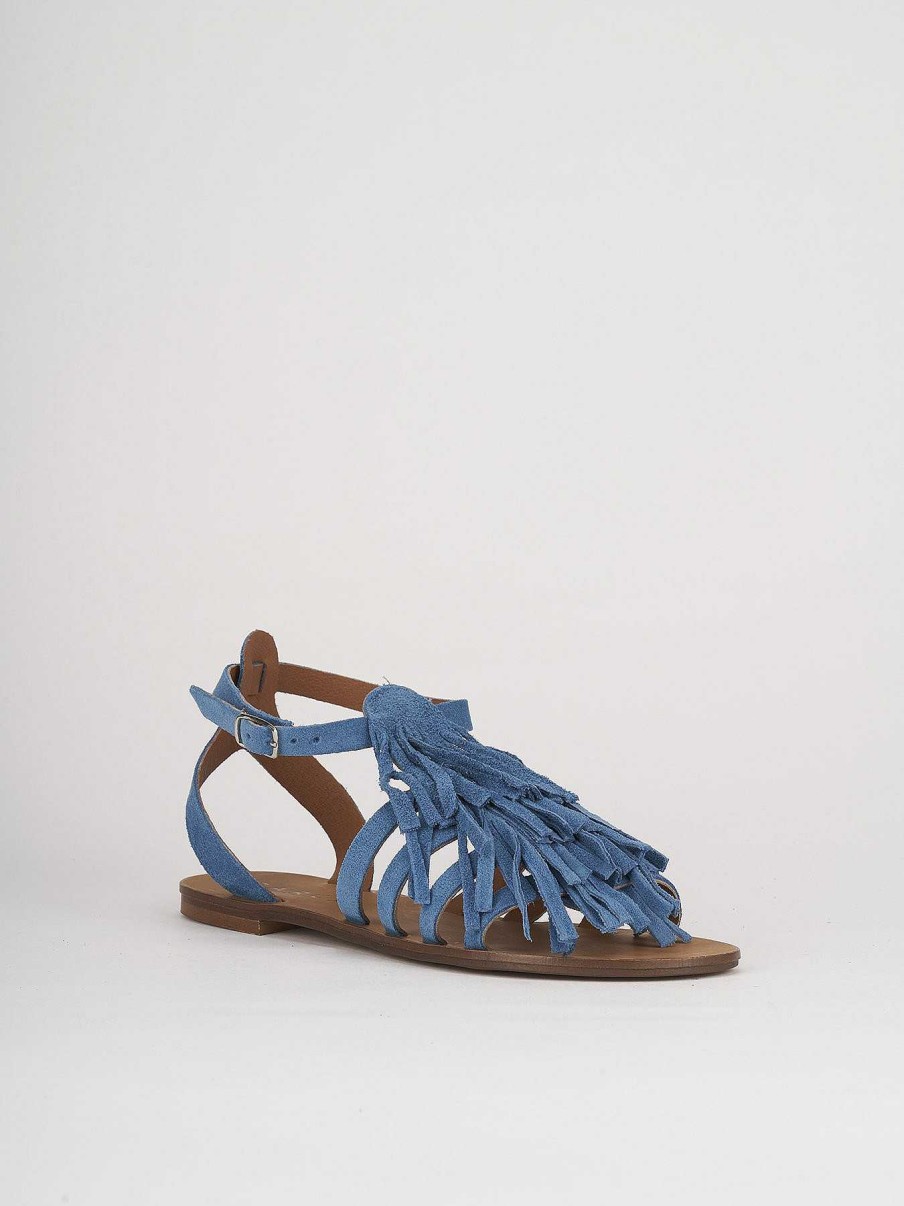 Mujer Barca | Sandalias Tacon Bajo Tacon 1 Cm Gamuza Azul Claro