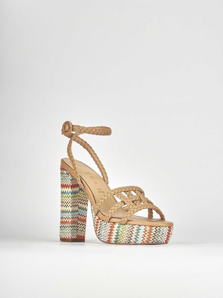 Mujer Barca | Sandalias De Tacon Tacon 10 Cm Piel Beige