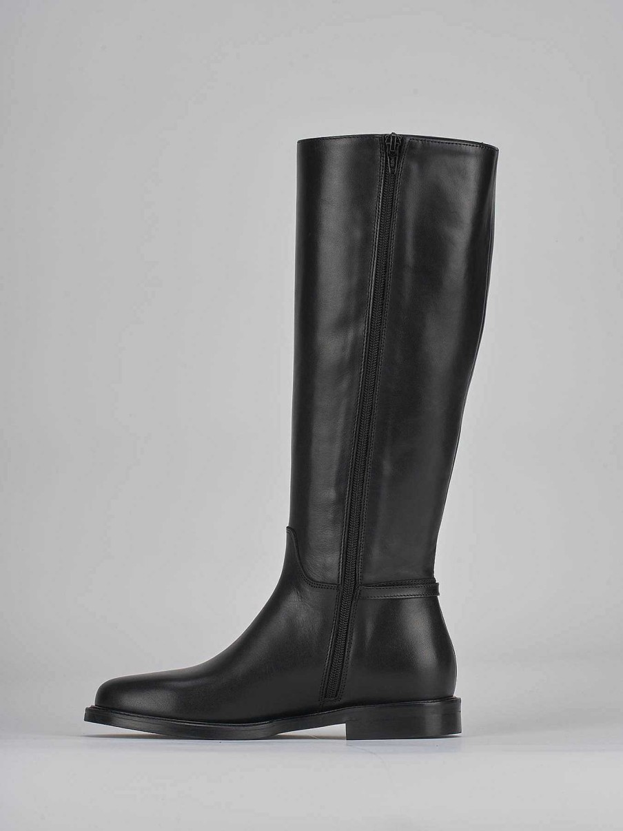 Mujer Barca | Botas Tacon Bajo Tacon 2 Cm Piel Negra