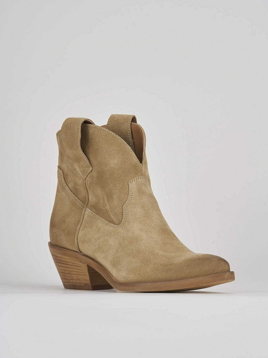 Mujer Barca | Botines Tacon Bajo Tacon 4 Cm Ante Beige