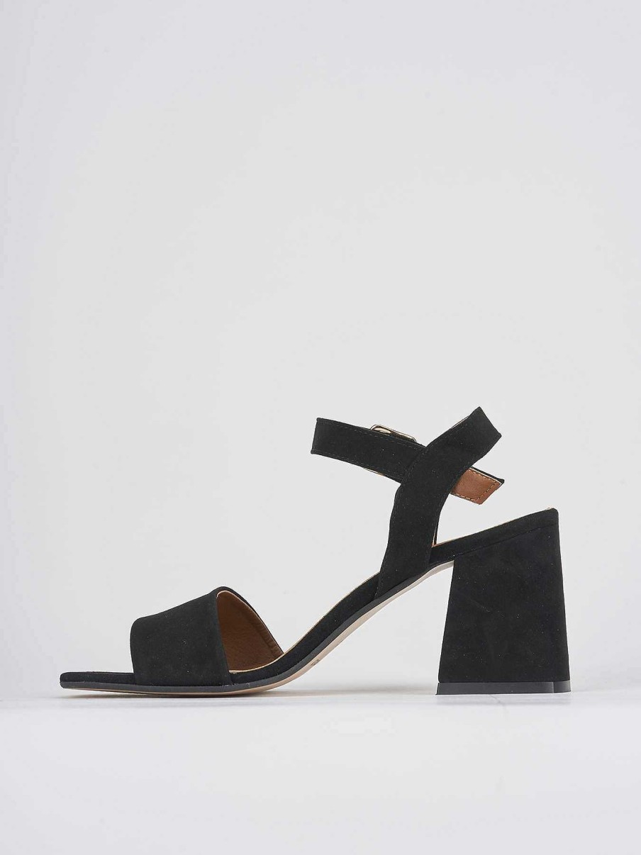 Mujer Barca | Sandalia Tacco 8Cm Camoscio Nero