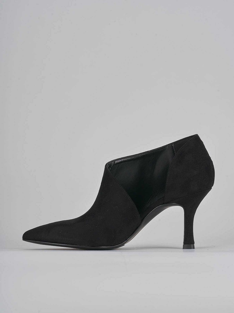 Mujer Barca | Botines De Tacon Alto Tacon 7 Cm Ante Negro