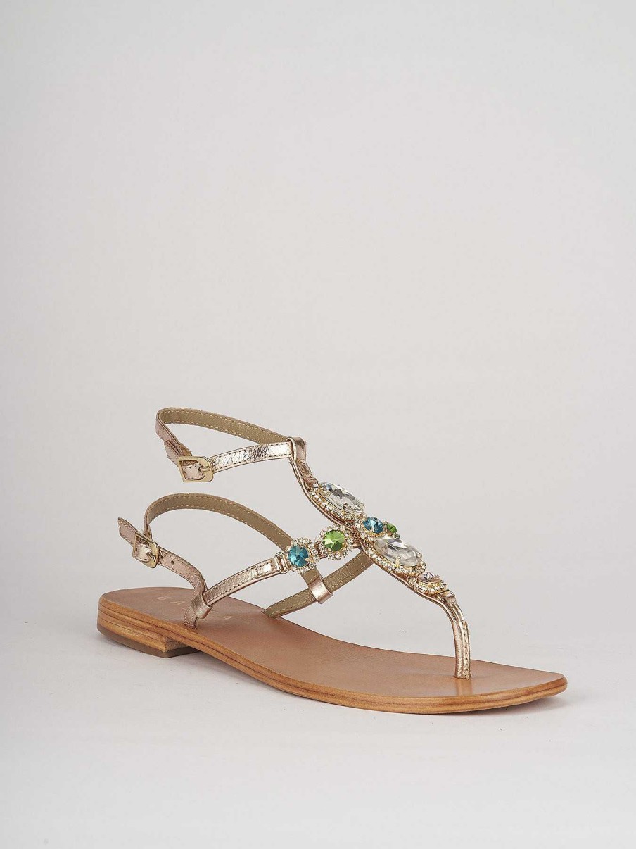 Mujer Barca | Sandalias Tacon Bajo Tacon 1 Cm Piel Oro