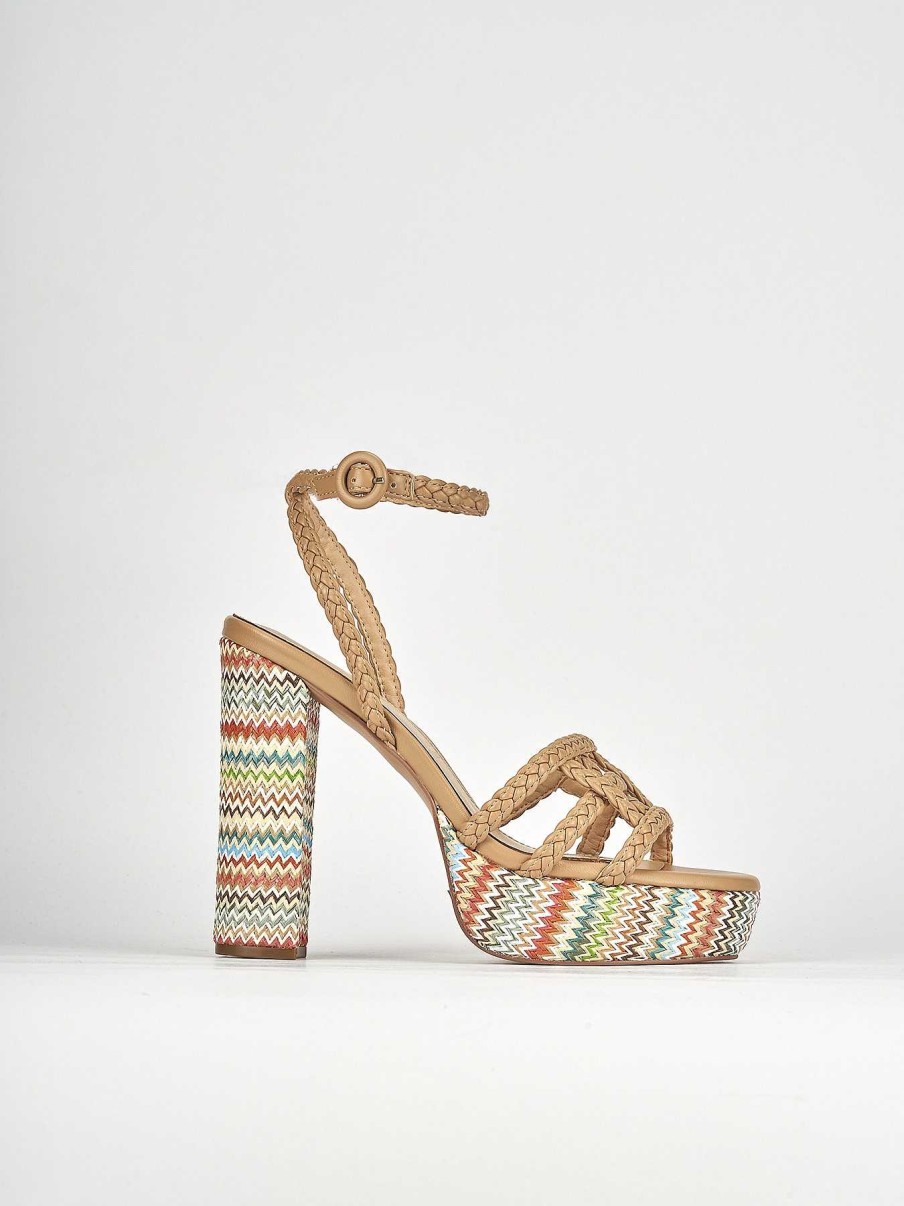 Mujer Barca | Sandalias De Tacon Tacon 10 Cm Piel Beige