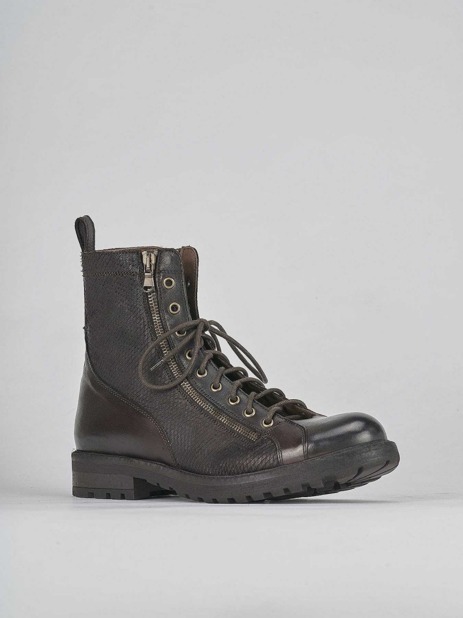 Hombre Barca | Botas Militares Tacon 1 Cm Piel Marron Oscuro