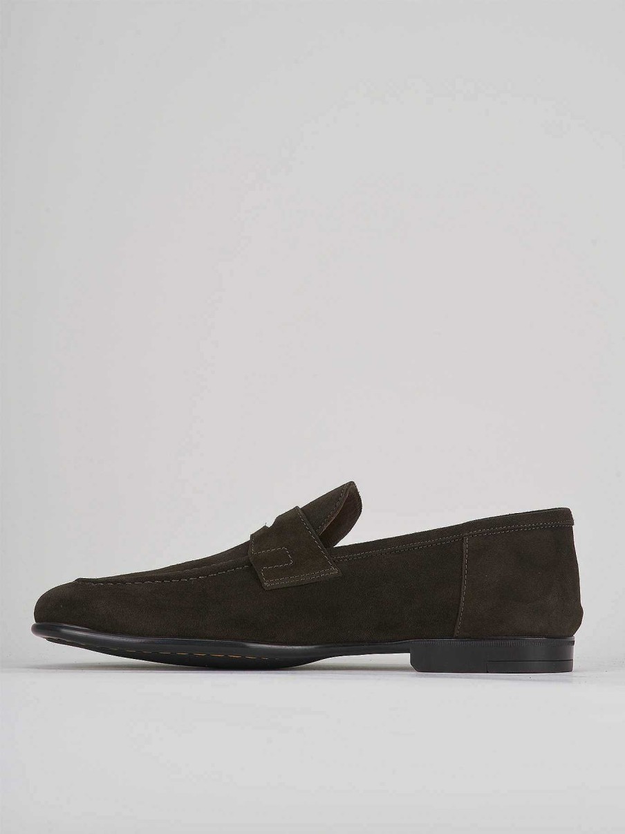 Hombre Barca | Mocasin Tacon 1 Cm Ante Marron Oscuro.