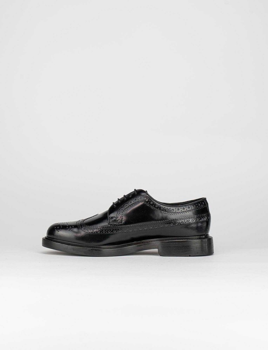 Hombre Barca | Zapatos Con Cordones Tacon 2 Cm Piel Negro