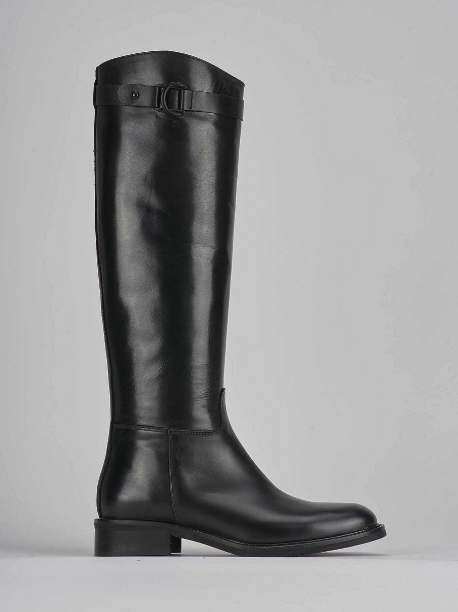 Mujer Barca | Botas Tacon Bajo Tacon 3 Cm Piel Negra