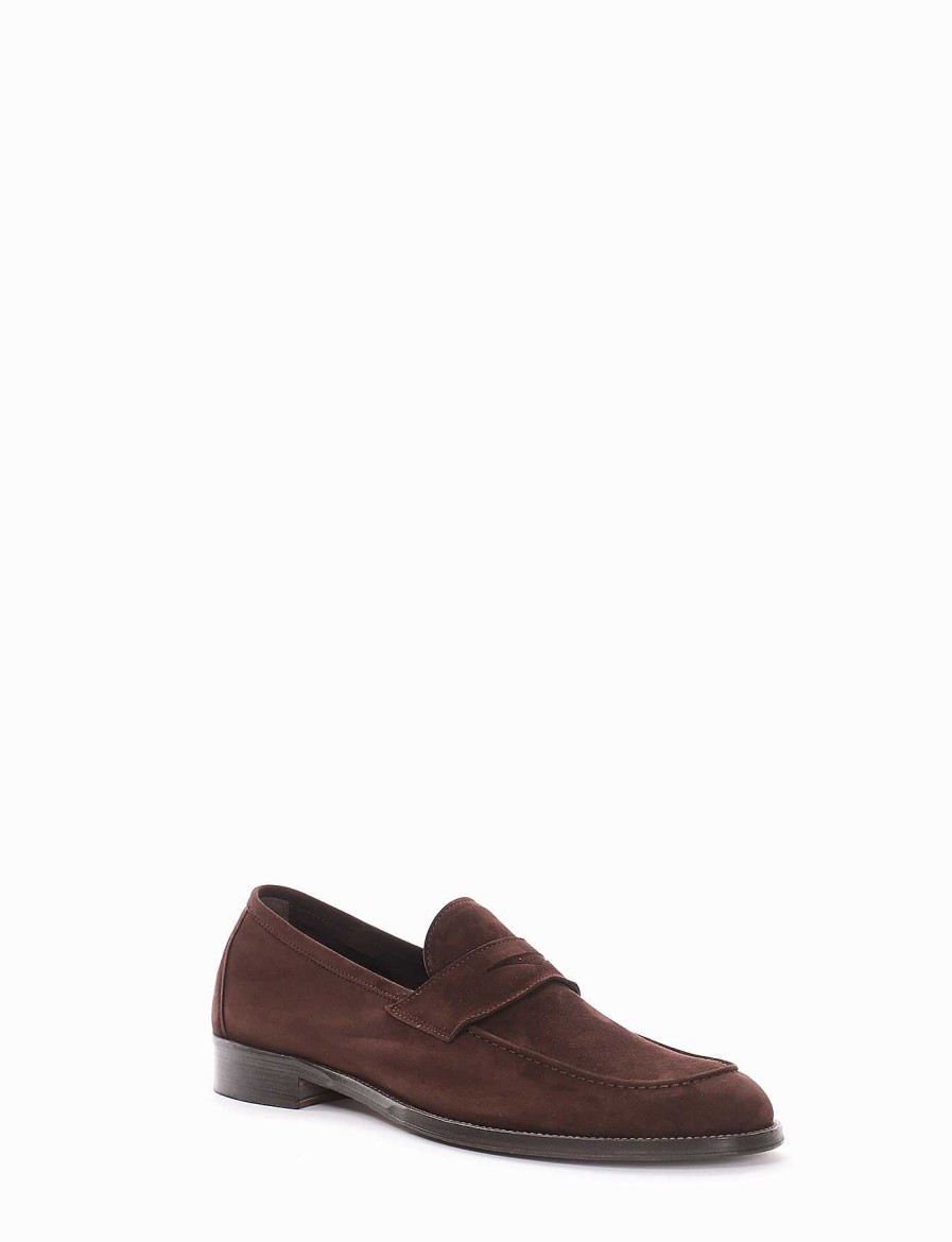 Hombre Barca | Mocasin Tacon 1 Cm Gamuza Marron Oscuro