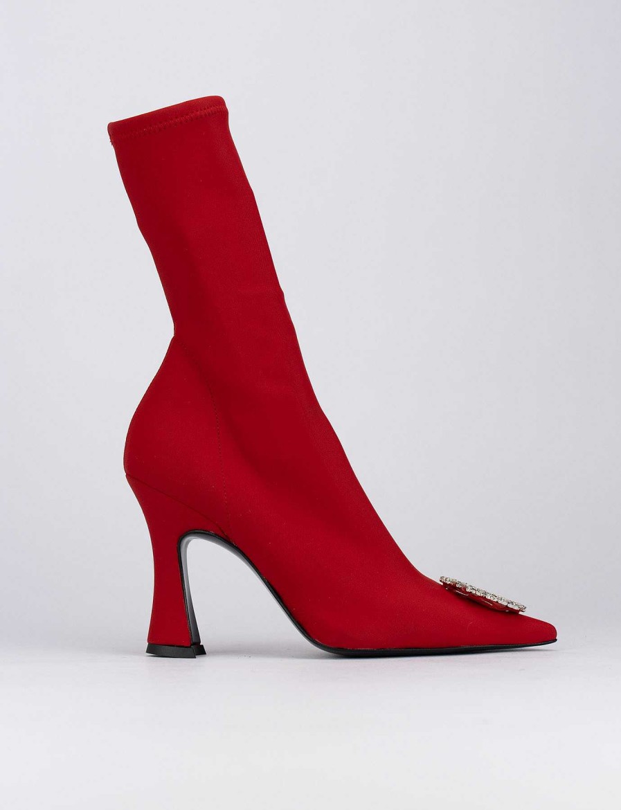 Mujer Barca | Botines Tacon Alto Tacon 9 Cm Licra Roja