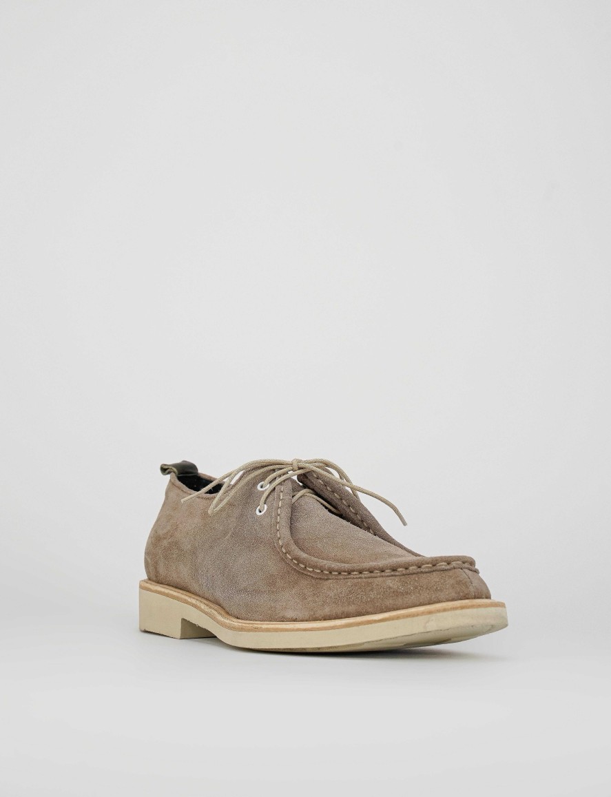 Hombre Barca | Zapatos Con Cordones Gamuza Beige