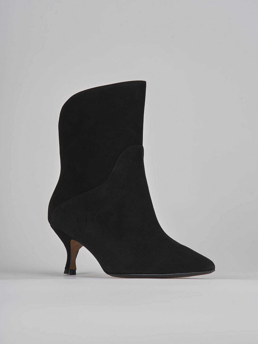 Mujer Barca | Botines De Tacon Alto Tacon 5 Cm Ante Negro