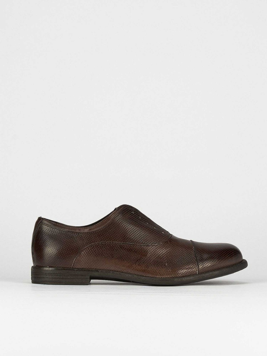 Hombre Barca | Zapatos Con Cordones Tacon 2 Cm Piel Marron Oscuro