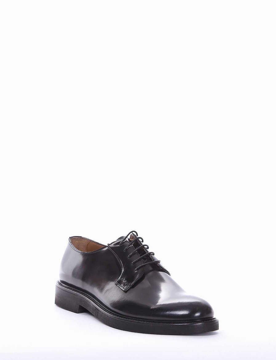 Hombre Barca | Zapatos Con Cordones Tacon 2 Cm Negro Cepillado