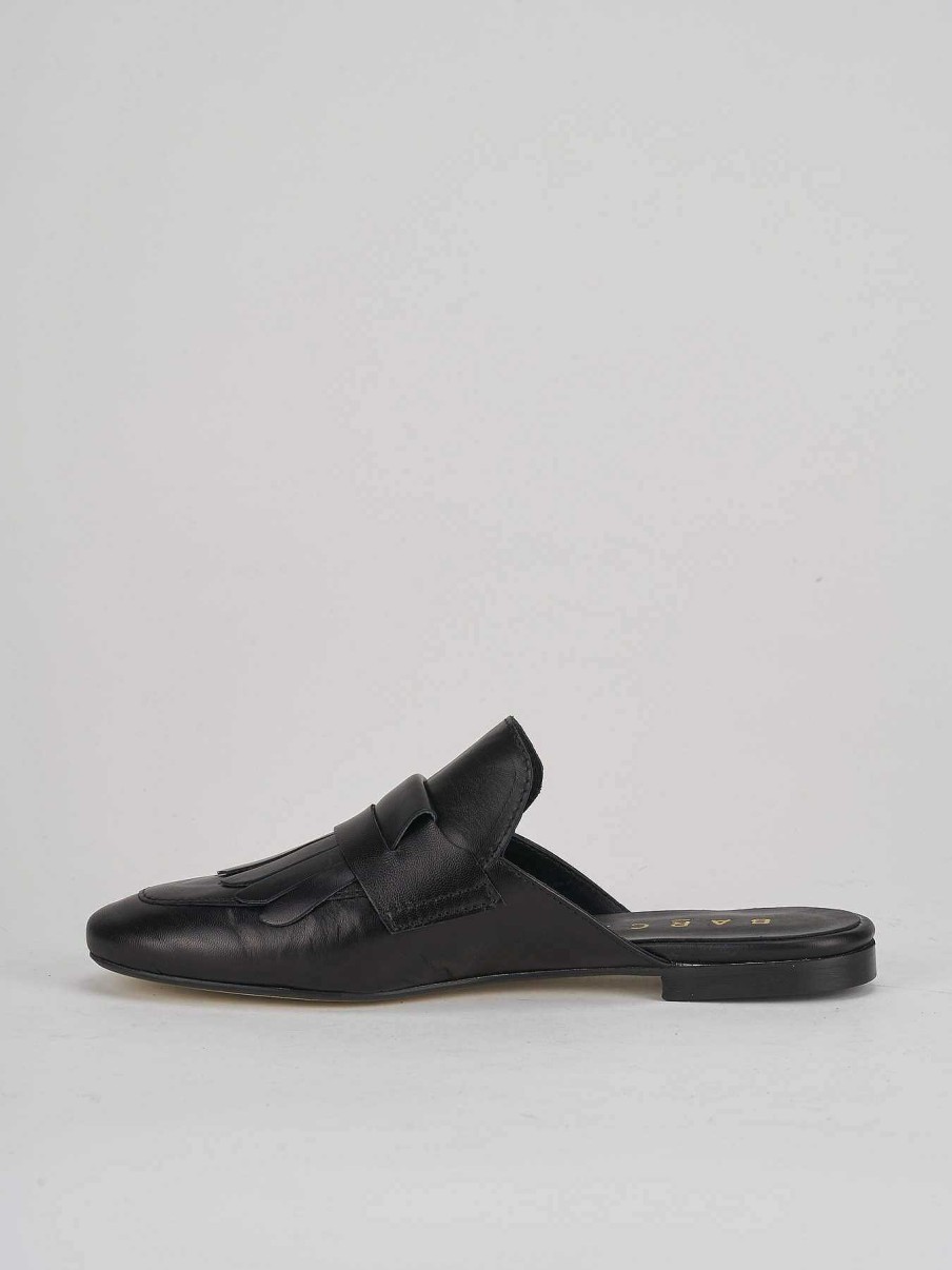 Mujer Barca | Tacon Zueco 1 Cm Piel Negro