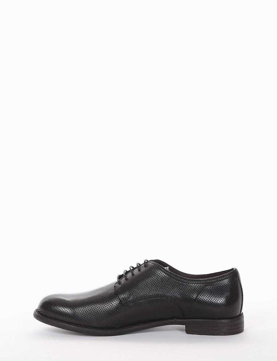 Hombre Barca | Zapatos Con Cordones Tacon 2 Cm Piel Negro