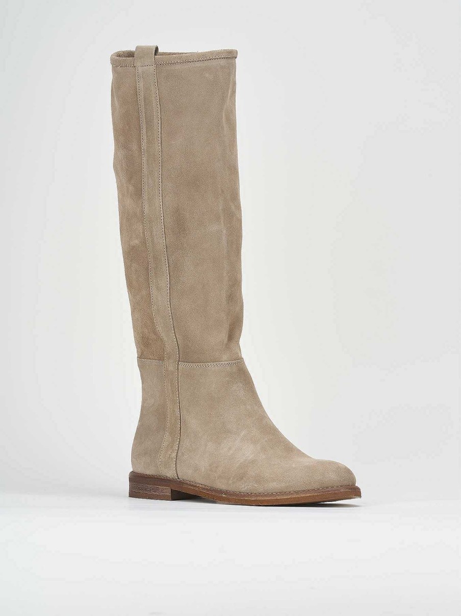 Mujer Barca | Botas Tacon Bajo Tacon 1 Cm Ante Beige