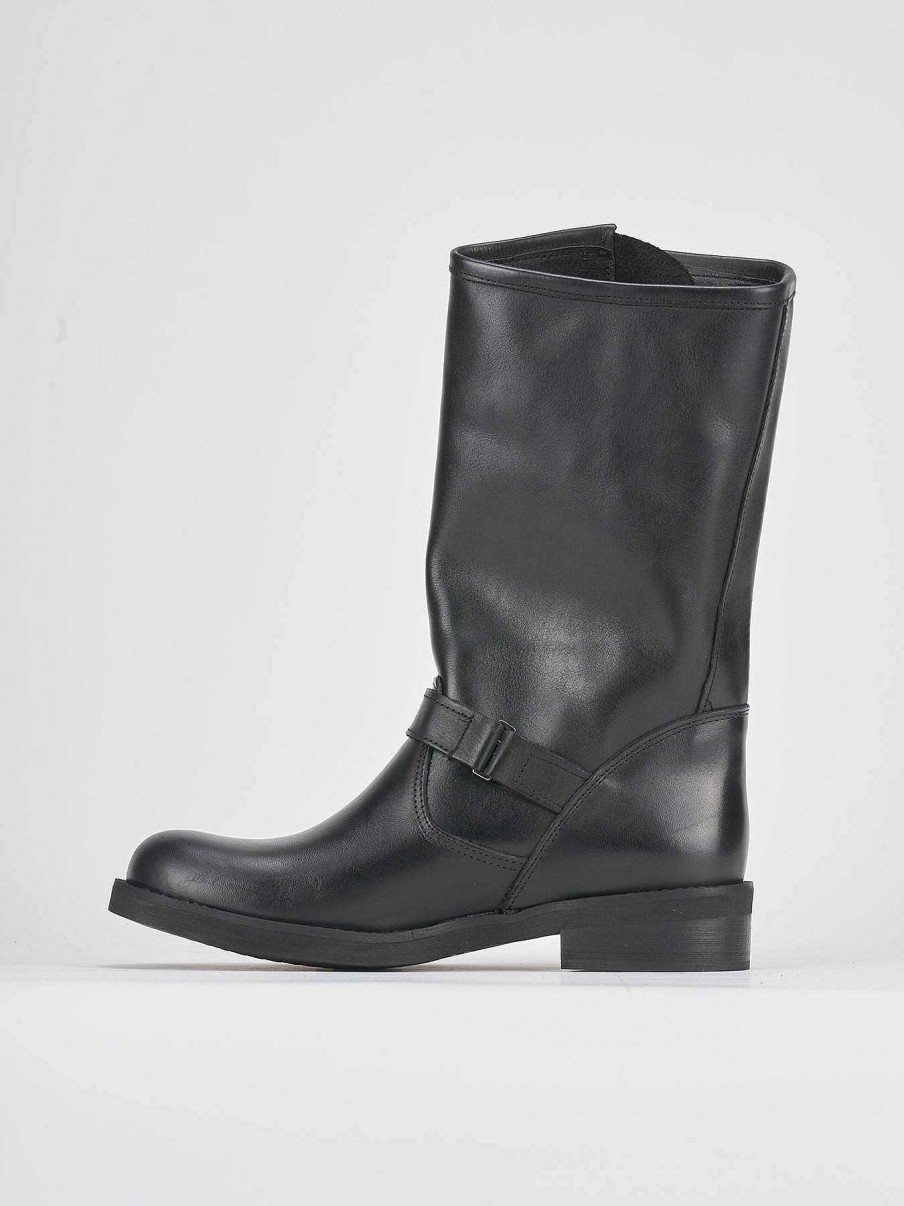 Mujer Barca | Botas Tacon Bajo Tacon 3 Cm Piel Negra