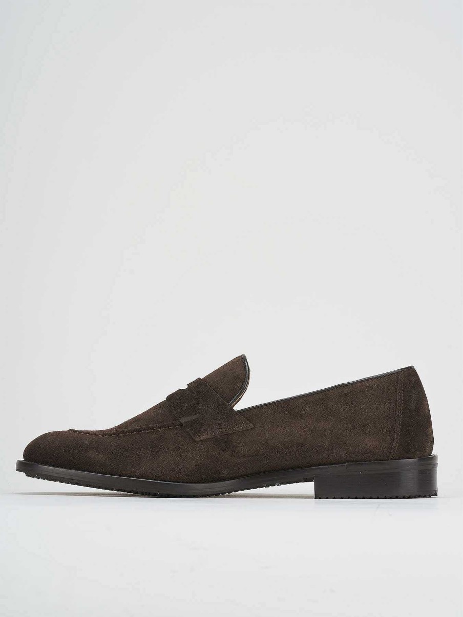 Hombre Barca | Mocasin Tacon 1 Cm Ante Marron Oscuro.