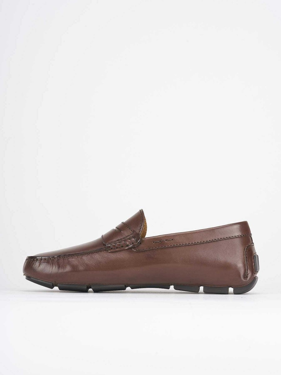 Hombre Barca | Mocasines Piel Marron Oscuro