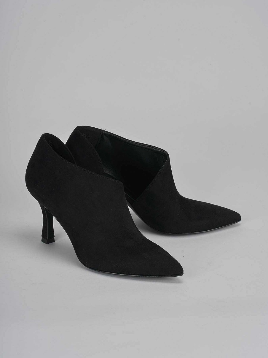 Mujer Barca | Botines De Tacon Alto Tacon 7 Cm Ante Negro