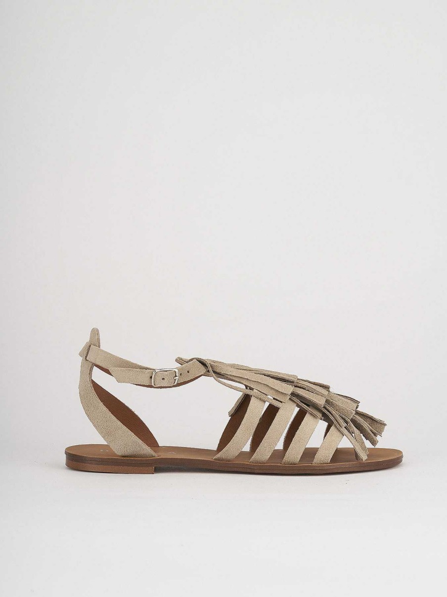 Mujer Barca | Sandalias Tacon Bajo Tacon 1 Cm Gamuza Beige