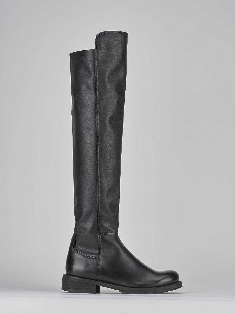 Mujer Barca | Botas Tacon Bajo Tacon 2 Cm Piel Negra