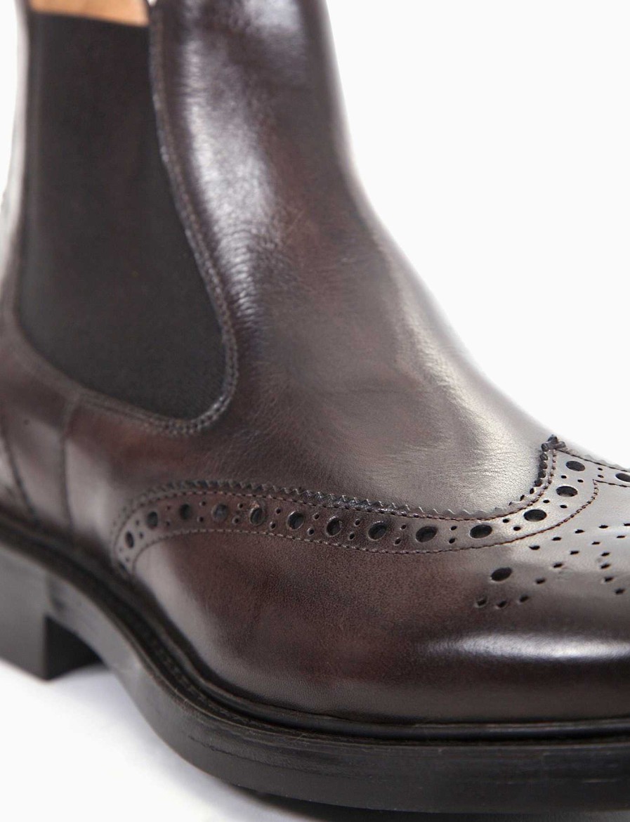 Hombre Barca | Botines Tacon 2 Cm Piel Marron Oscuro