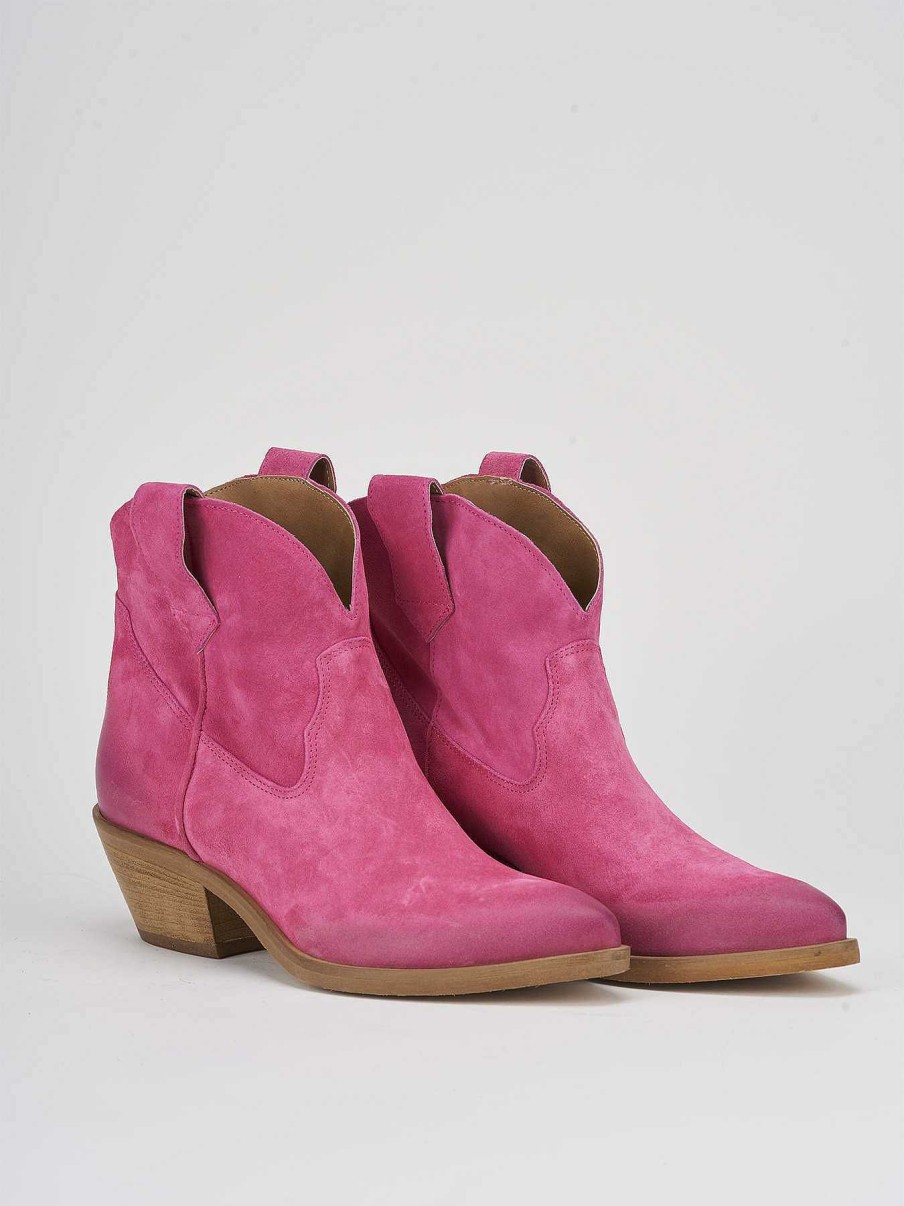 Mujer Barca | Botas Cowboy Tacon 4 Cm Ante Rosa